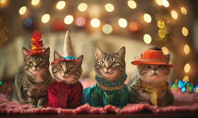 Wall Mural - Cats dressed in cute costumes for a World Cat Day photo shoot