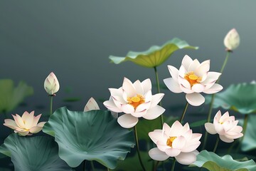 Wall Mural - A minimal floral vector, whimsical lotus flowers, serene water garden