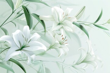 Canvas Print - A minimal floral vector, delicate lily patterns, white and green