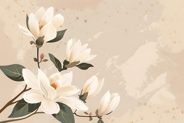 Canvas Print - A minimal floral vector, elegant magnolia blooms, subtle earthy tones