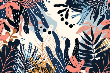 Wall Mural - A minimal floral vector, stylized seaweed patterns, oceanic theme