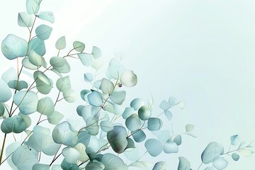 Wall Mural - A minimal floral vector, stylized eucalyptus branches, soft blue-green hues