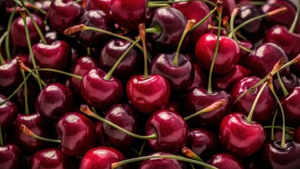 Poster - A large pile of cherries with many red ones and some green, AI