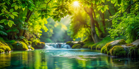 Tranquil River Scene in Lush Forest.