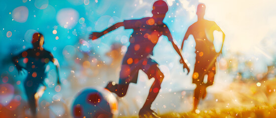 Sticker - Dynamic Football Action: People Playing Football with a Blur Effect. Intense Game: Blurred Image Captures the Energy of Football Players.