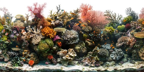 A vibrant and diverse coral reef in a fish tank, suitable for illustrations about aquatic life or tropical environments