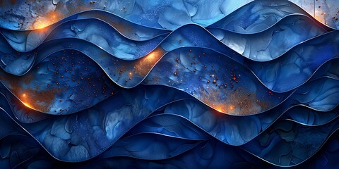 Wall Mural - Abstract blue mosaic with gold highlights and subtle textures