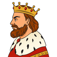 Wall Mural - portrait of a king in a crown pop art retro PNG illustration. Comic book style imitation.