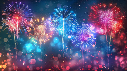Wall Mural - colorful fireworks display illuminating the night sky with vibrant hues and festive sparkle