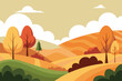 © Mustafa - Illustration of an autumn landscape with colorful trees and rolling hills under a partly cloudy sky, capturing the beauty of fall.