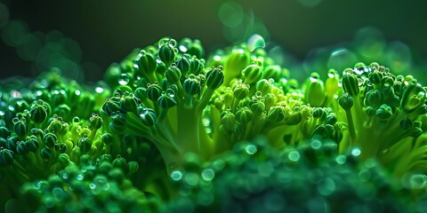 Wall Mural - Green Plant Close Up Photo with Dew Drops