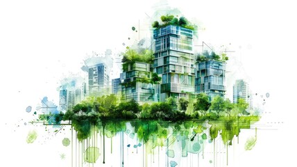 Green Watercolor and Sustainable Design: Conceptual Eco-Friendly Building