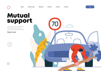 Wall Mural - Mutual Support: Clearing an obstacle from the way -modern flat vector concept illustration of a man removing a fallen branch from the road A metaphor of voluntary, collaborative exchanges of services