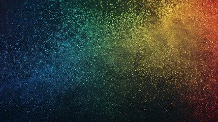 Wall Mural - Granular noise background, abstract color gradient shape, vibrant glowing rainbow yellow green powder blue black noise texture banner design