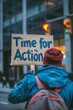 © markusmiller - Activist at protest holds 'Time for Action' sign, advocating for immediate steps pressing issues