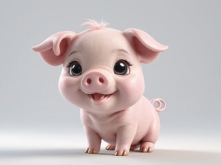 cute 3d baby pig isolated on white background.