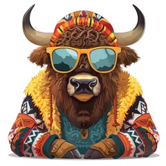 Wall Mural - Buffalo Artsy animal fashion cartoon isolated whitebackground