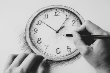 Wall Mural - A person draws a clock using a pencil