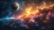 © MistoGraphy - A solar planet surrounded by colorful cosmic dust and twinkling stars
