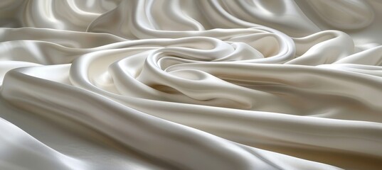 Wall Mural - Elegant Flowing Drapes of Luxurious Ivory Satin Fabric, Soft Texture Background for Design