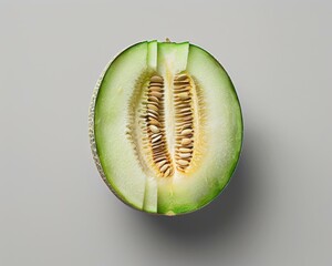 Canvas Print - A halved green melon with visible seeds. AI.