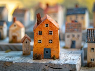 Canvas Print - A small, wooden model of a house. AI.