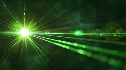 Wall Mural - green laser beam light effects on black background