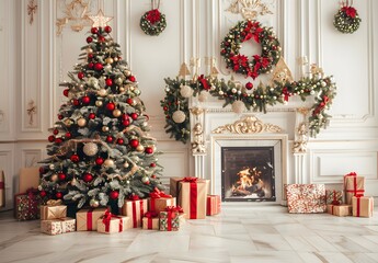 christmas tree decorated with red and gold ornaments