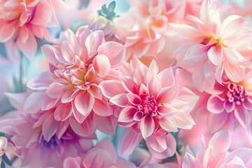 Wall Mural - Beautiful pink dahlia flowers are blooming in a soft and dreamy garden