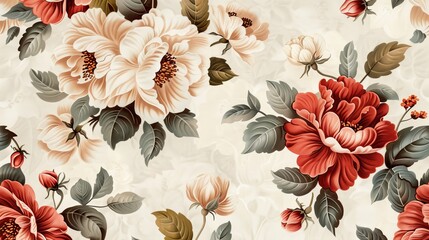 Wall Mural - Floral motif pattern, elegantly printed and arranged in a harmonious sequence, creating a beautiful and cohesive design