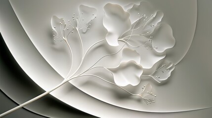 Wall Mural - Abstract composition featuring a white tone-on-tone floral design on a textured background