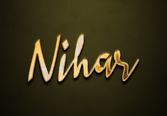 Sticker - Old gold text effect of Hindi name Nihar with 3D glossy style Mockup.