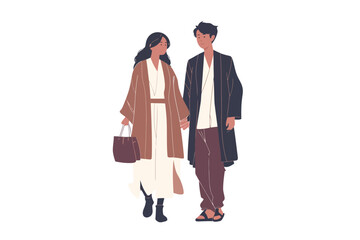 Sticker - romantic asian couples stock image isolated vector style