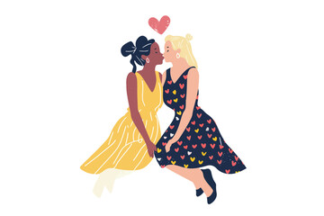 Sticker - romantic gay women couple stock image isolated vector style