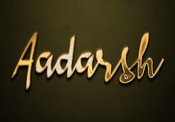 Old gold text effect of Hindi name Aadarsh with 3D glossy style Mockup.