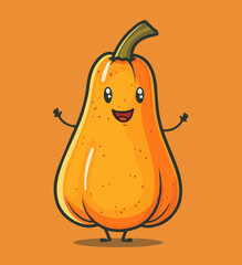 Wall Mural - Cute Cartoon Butternut Squash Food Character