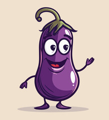 Canvas Print - Cute Cartoon Eggplant Food Character