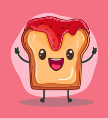 Canvas Print - Cute Cartoon Toast with Jam Food Character