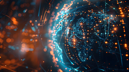 Wall Mural - digital world map planet earth space global globe sky space 5g wireless network ai big data communic