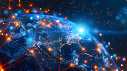Wall Mural - digital world map planet earth space global globe sky space 5g wireless network ai big data communic
