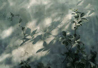Wall Mural - abstract green shadow plant concrete wall