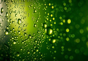 Canvas Print - Abstract Green Water Droplets Background