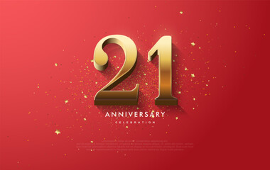 Wall Mural - Anniversary vector number 21. With unique and luxurious gold numbers. With a red background and with gold glittering decoration.