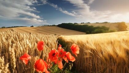 Wall Mural - wheat field with poppy field