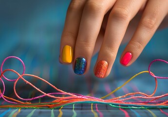 Colorful Nail Polish with String Path Choices