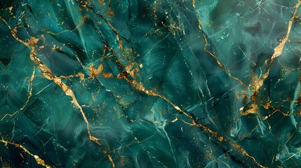 Poster - Emerald Green Marble with Gold Veins Texture