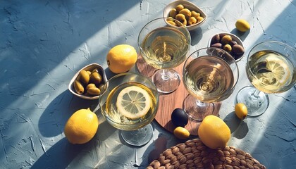 Wall Mural - cocktails lemon twist table top olives lemons sunlight shadows