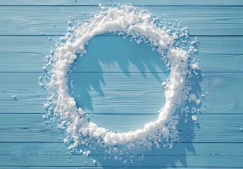 Sticker - Snow Circle on Blue Wooden Background