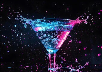 Wall Mural - Neon Splashing Martini Cocktail Drink