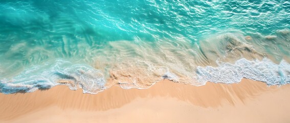 Sticker - Aerial View of Empty Sandy Beach with Turquoise Water